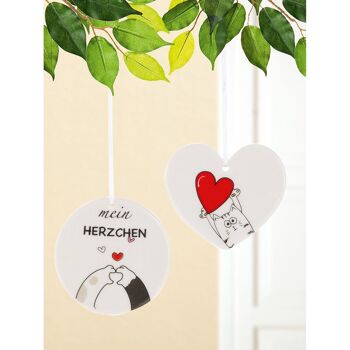 coeur pendentif; rond Chat Amour H.9 cm - 2 fois assorti 2