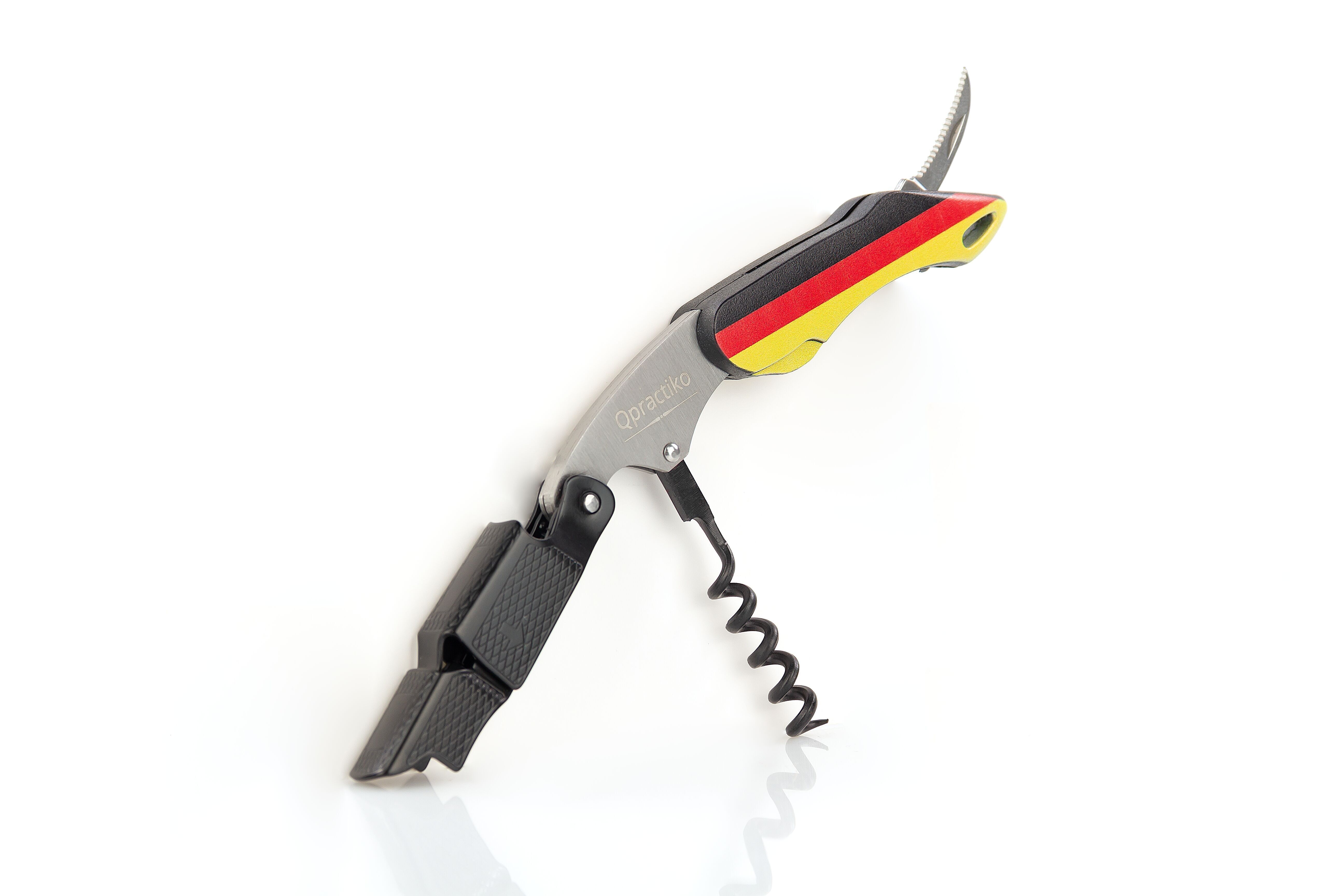 Qpractiko - Professional Two-Time Corkscrew | Germany Flag | Easy Opening of Any Type of Cork | Home and Professional Use | Wine Cork Opener, Material: Stainless Steel