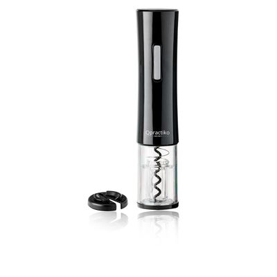 Qpractiko - Battery Operated Electric Corkscrew, Capsule Cutter | ABS Plastic and Stainless Steel | Extract Cork Easily | Capacity up to 40 Bottles, Black, Plastic