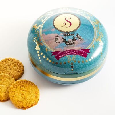 Pure fresh butter plain shortbread biscuits - round metal box "Mont air balloon" 175g