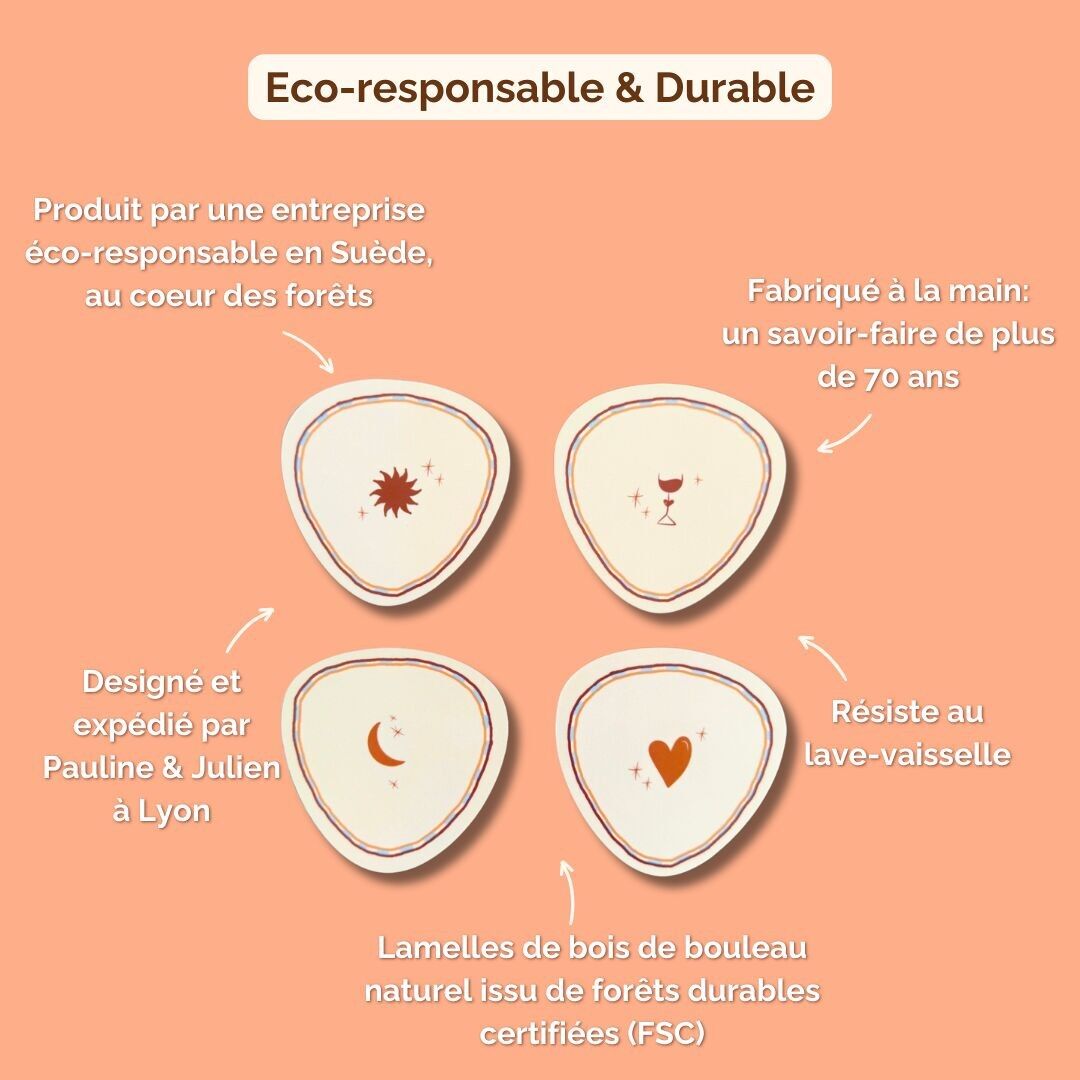 Boîte de 4 dessous de verres "Lune & soleil"