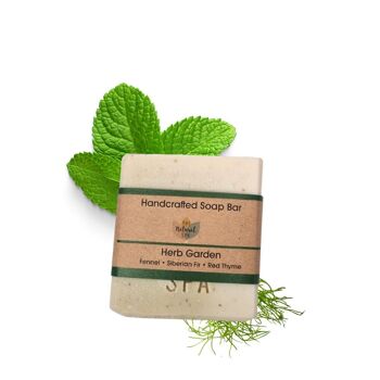 Barre de savon Herb Garden - Fenouil, sapin de Sibérie et thym rouge - 100 g de savon à froid sans palme - Fabriqué à la main au Royaume-Uni - Expédition le jour même - Adapté aux végétaliens - Savon aux huiles essentielles 1