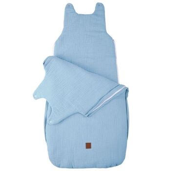 SAC DE COUCHAGE NOUVEAU-NÉ en mousseline BIO 3 TOG Bleu Bébé 1