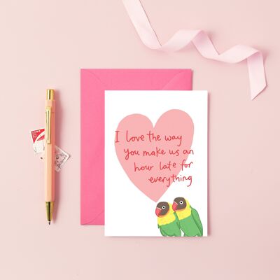 Tarjeta de amor tarde para todo | Tarjeta de aniversario | Tarjeta del día de San Valentín