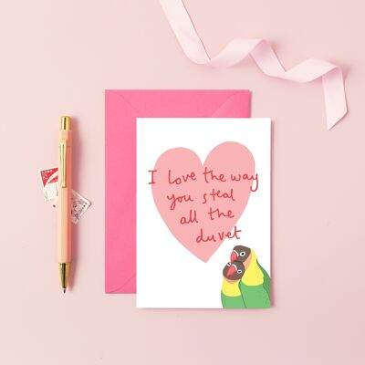 Roba la tarjeta de amor del edredón | Tarjeta de aniversario | Tarjeta del día de San Valentín