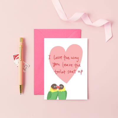 Tarjeta de los pájaros del amor del asiento del inodoro | Tarjeta de aniversario | Tarjeta del día de San Valentín