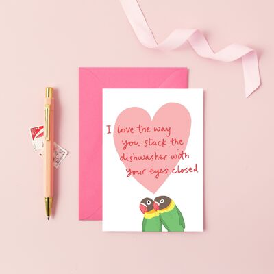 Apile la tarjeta de los pájaros del amor del lavavajillas | Tarjeta de aniversario | Tarjeta del día de San Valentín