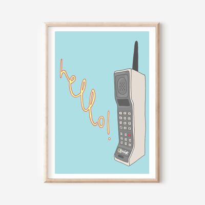 Stampa del telefono in mattoncini (A4) | Arte della parete | Decorazione da parete | Stampa retrò