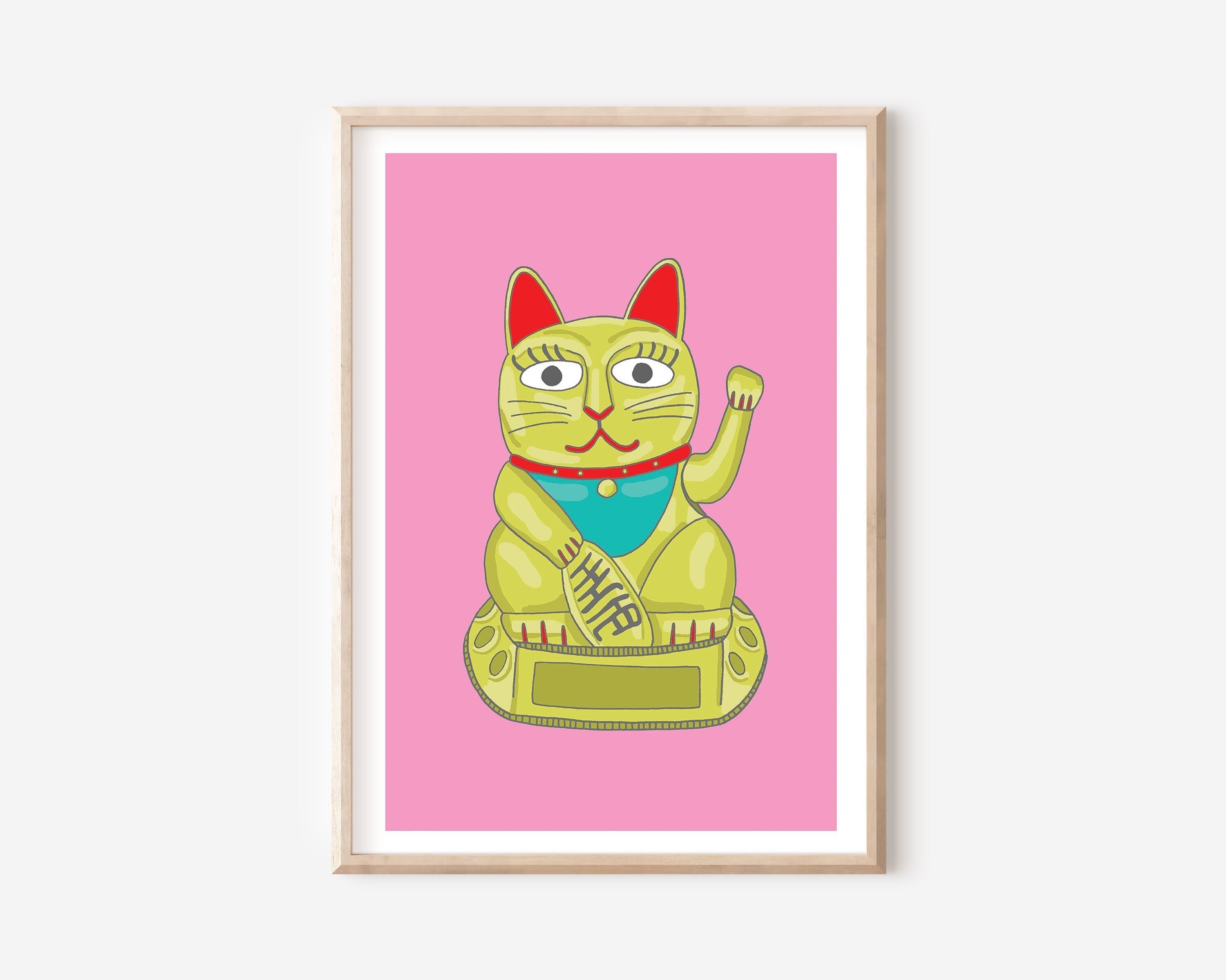 Lucky Cat Print Pink (A4) | Wall Art | Wall Decor