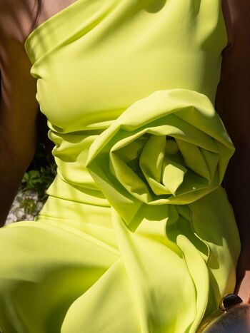 Robe asymétrique à fleurs Alice citron vert 3