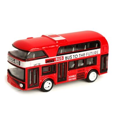 Juguete de acción de retroceso del autobús urbano rojo