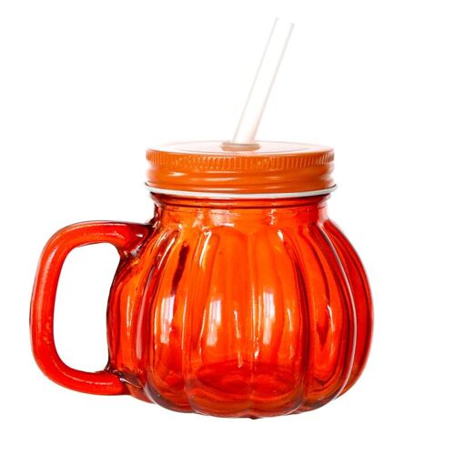 Pumpkin Mason Drinking Jar & Straw