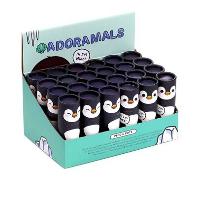 Adoramals Penguin - Portalápices con 12 lápices de colores