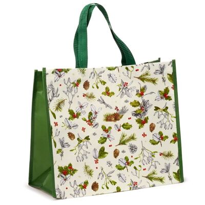 Wiederverwendbare Einkaufstasche aus RPET mit Aufschrift „Weihnachten, Winter Botanicals“