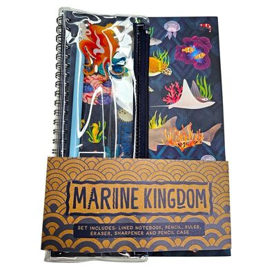 Marine Kingdom Juego de papelería de 6 piezas con bloc de notas y estuche para lápices con anillas