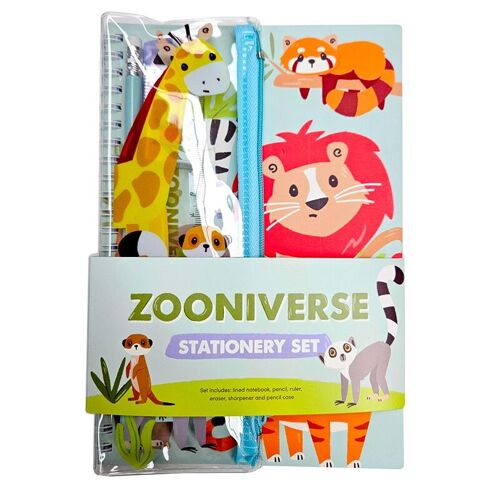 Zooniverse Ring Bound Notepad & Pencil Case 6 Piece Stationery Set