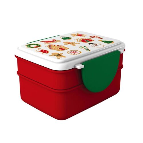 Christmas Baker Street Gingerbread Clip Lock Stacked Bento Lunch Box with Cutlery