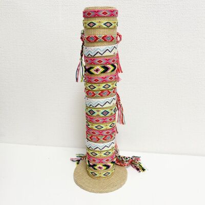 Summery knotted adjustable bracelets for children and adults | Filled display | Green pink