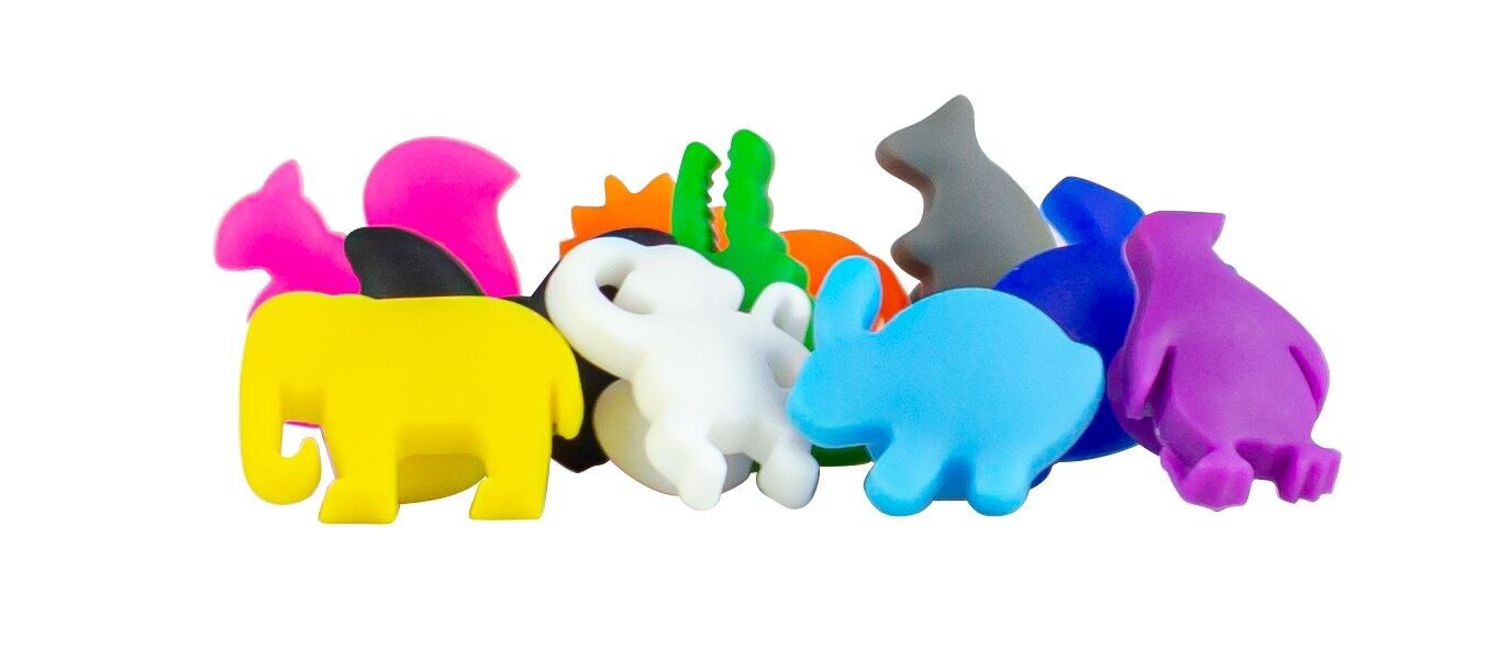 Qpractiko - Silicone Animated Cup Markers | Self-adhesives | Identify your Cup | 12 Units, Assorted Colors, 2.8 cm, for Wines and Bottles