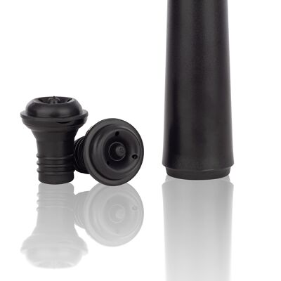 Qpractiko - Pompa per vuoto per vino nero | Plastica ABS di alta qualità | Ergonomia ed Eleganza | Ottima Conservazione per 7 Giorni | Include 2 tappi in silicone, neri, in plastica.