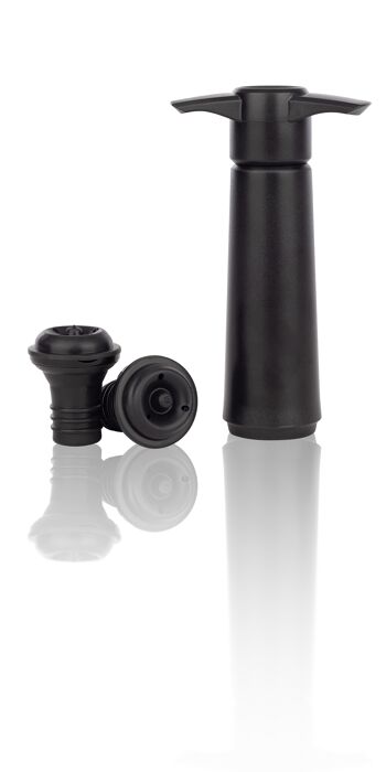 Qpractiko - Pompe à vide pour vin noir | Plastique ABS de haute qualité | Ergonomie et élégance | Excellente conservation pendant 7 jours | Comprend 2 bouchons en silicone, noirs et en plastique. 1