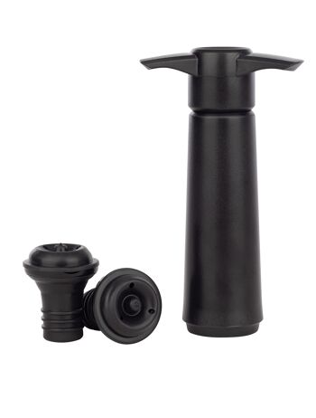 Qpractiko - Pompe à vide pour vin noir | Plastique ABS de haute qualité | Ergonomie et élégance | Excellente conservation pendant 7 jours | Comprend 2 bouchons en silicone, noirs et en plastique. 2