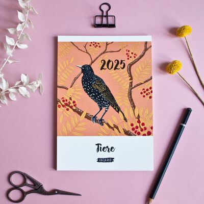 Annual calendar 2025 animals in A5 format