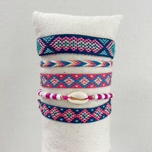 Bracelets réglables noués estivaux pour enfants et adultes | Bleu rose