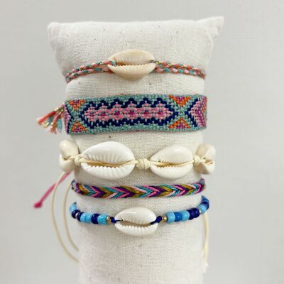 Summery knotted adjustable bracelets for children and adults | blue green pink