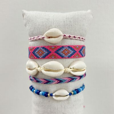 Summery knotted adjustable bracelets for children and adults | Blue pink