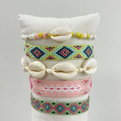 Summery knotted adjustable bracelets for children and adults | green pink