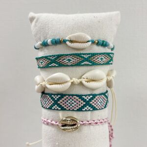 Bracelets réglables noués estivaux pour enfants et adultes | vert rose