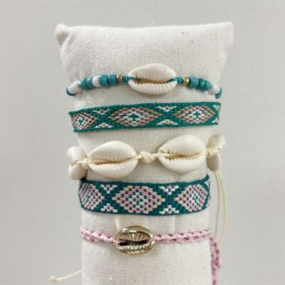 Bracelets réglables noués estivaux pour enfants et adultes | vert rose