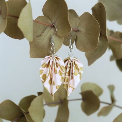 Boucles d'oreilles origami - Petites feuilles rose poudré