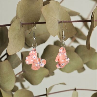 Boucles d'oreilles origami - Couple de papillons corail