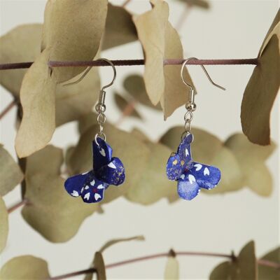 Boucles d'oreilles origami - Couple de papillons bleus marines