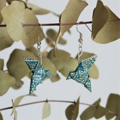 Pendientes de origami - Pareja de palomas pato azules