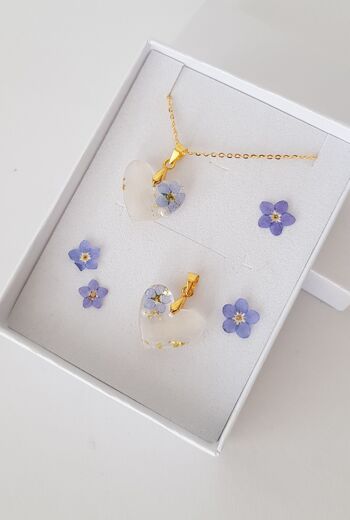 Pendentif pour cheveux en résine en forme de cœur avec Forgetmenot 2