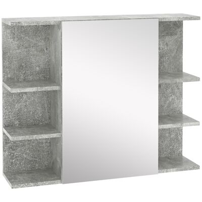 Kleankin spiegelkast badkamerkast badkamermeubel wandkast multifunctionele kast met open vakken spaanplaat glas grijs 80 x 19.8 x 64 cm
