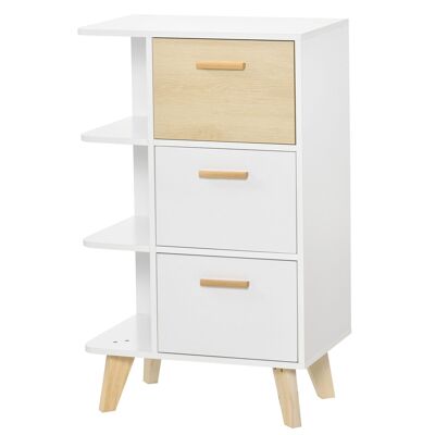 MeubelsWeb Dressoir Ladekast Kast avec 3 planches ouvertes chargées Opbergkast Multifonctionnel Kast pour Woonkamer Slaapkamer Blanc + Naturel