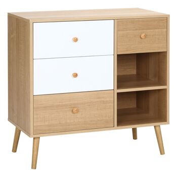 MeubelsWeb dressoir keukenkast ladekast avec 2 vakken ouverts 4 lades pour chambre à coucher design scandinave naturel + blanc 80 x 39 x 80 cm