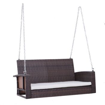 MeubelsWeb hangbank 2-zits rotan tuinschommel met zitkussen hangschhommel véranda schommel schommelbank tuinbank bruin 127 x 57,5 ​​x 60 cm