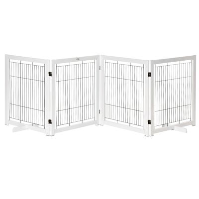 MeubelsWeb houten hek hondenhek hondenhek veiligheidshek bidirectioneel inklapbaar staal wit 305 x 35,5 x 82 cm
