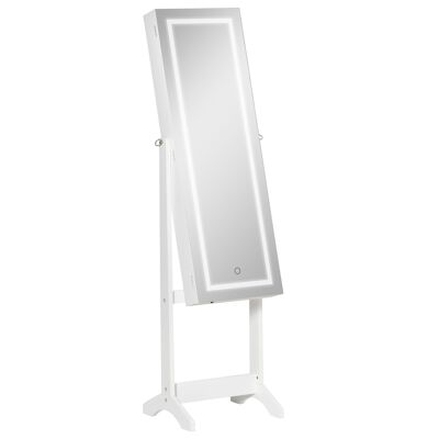 MeubelsWeb sieradenkast with LED-spiegelkast, sieradenorganisator, staande spiegel, in hoek verstelbaar, wit 46 x 36.5 x 151.5 cm