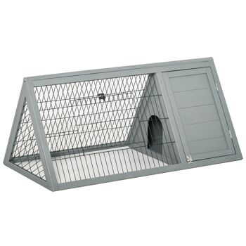 MeubelsWeb kleindierhok kleindierkooi 116 x 62,2 x 52,5 cm driehoekig met buitenverblijf kleindierhuis uitloop dennenhout gris