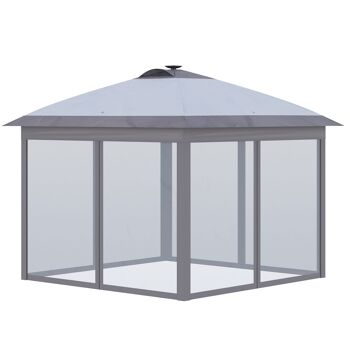 MeubelsWeb Auvent de tonnelle avec guirlande lumineuse solaire LED USB-uplaadpoort Pop-up Gazebo 3.3mx3.3m Ademend Oxford Mesh Grijs Dak