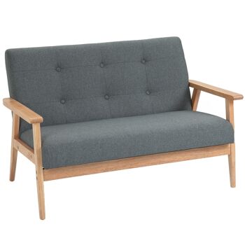 MeubelsWeb 2-Zitsbank Gestoffeerd Loveseat Compact Ontwerp 2-Zitsbank Stof 2-Zitsbank Linnen Rubber Hout Grijs 115 x 66.5 x 73 cm