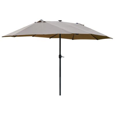 MeubelsWeb parasol met LED dubbele parasol 440 x 260 cm tuinparasol marktparasol groot terras parasol met zwengel ovaal metaal khaki