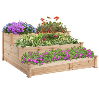 MeubelsWeb lit à 3 étages, lit de jardin, lit de plantes, lit de fleurs, échelle pour balcon, jardin naturel, 124 x 124 x 56 cm