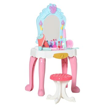 MeubelsWeb 20-delige kindermake-uptafel met kruk haardroger kaptafel muziek speelgoed voor 3-6 ans kinderen kunststof roze + bleu 41 x 27 x 82 cm